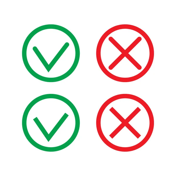 Groen Vinkje Rode Kruis Twee Varianten Vierkante Ronde Hoeken Dunne — Stockvector
