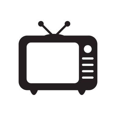 Retro TV simgesi düz stil, siyah beyaz retro TV simgesi, Retro TV simgesi tasarım için Vektör illüstrasyonu.
