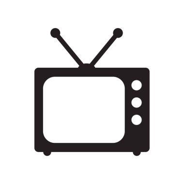 Retro TV simgesi düz stil, siyah beyaz retro TV simgesi, Retro TV simgesi tasarım için Vektör illüstrasyonu.