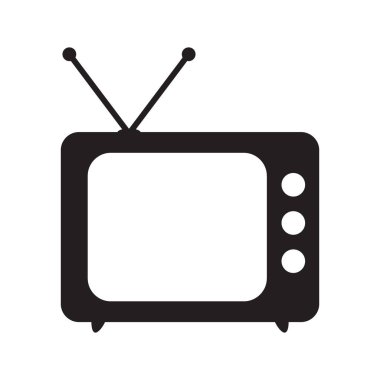 Retro TV simgesi düz stil, siyah beyaz retro TV simgesi, Retro TV simgesi tasarım için Vektör illüstrasyonu.