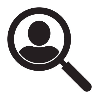 Arayan kişi simgesi, çalışan arama sembolü kavramı, danışmanlığı, personel seçimi için cam büyütme, illüstrasyon vektör