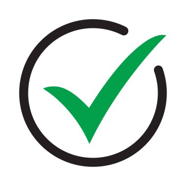 Yeşil tik simgesi vektör sembolü, beyaz arkaplanda izole edilmiş onay işareti, simge veya doğru seçim işareti, işaretleme işareti veya işaretleme işareti