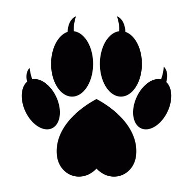 Hayvan uygulamaları ve Web siteleri için kalp düz vektör simgesi ile köpek veya kedi pençe baskı