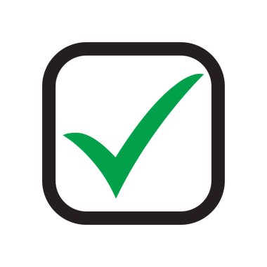 Kene simge vektör simgesi, beyaz arka plan, kontrol simgesini veya doğru seçim işareti, onay işareti veya onay kutusunu piktogram izole onay işareti