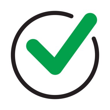 Kene simge vektör simgesi, beyaz arka plan, kontrol simgesini veya doğru seçim işareti, onay işareti veya onay kutusunu piktogram izole onay işareti