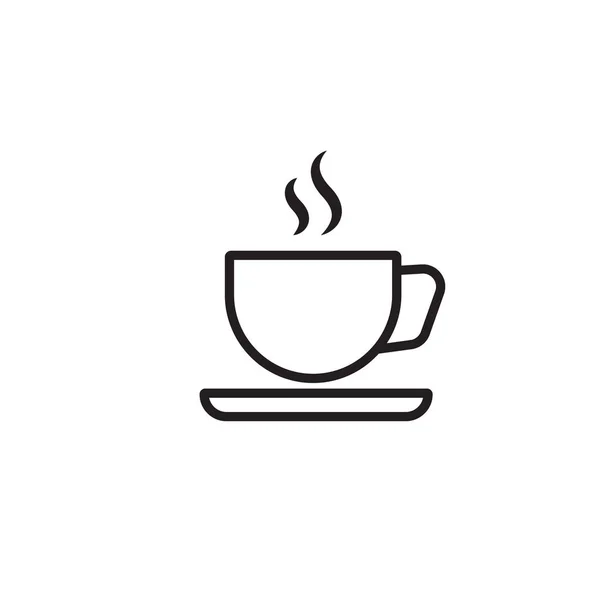 Cup Coffee Tea Steam Vector Line Icon Black White — Stock Vector