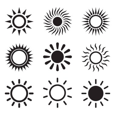 Güneş simgeleri kümesi, izole vektör