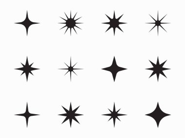 Black stars sparkles vector collection. Bright firework, decoration twinkle, shiny flash. clipart