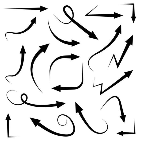 Set Frecce Curve Vettoriali Disegnate Mano Raccolta Puntatori — Vettoriale Stock