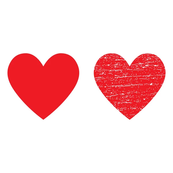 Hjärta Symbol Och Grunge Röda Hjärta Vektor Isolerad Illustration — Stock vektor
