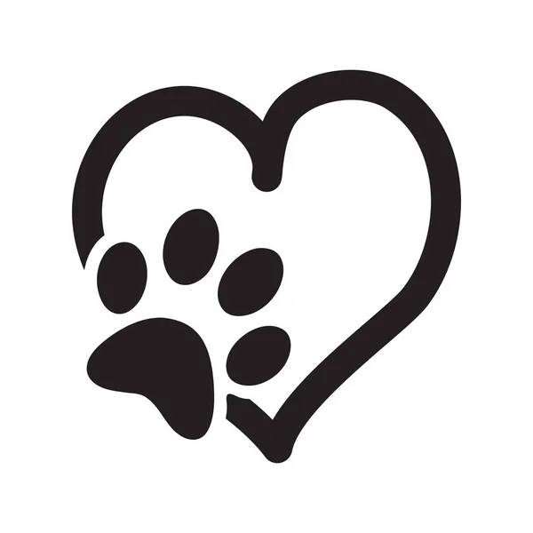 Patte Imprimée Avec Coeur Symbole Amour Animal Vecteur Isolé — Image vectorielle