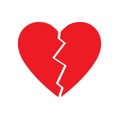 Kırık Kalp vektör simgesi. Kırık kırmızı kalp, izole edilmiş.