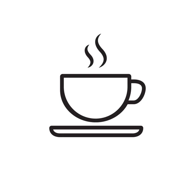 Cup Coffee Tea Steam Vector Line Icon Black White — Stock Vector