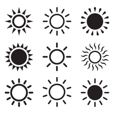 Güneş simgeleri kümesi, izole vektör
