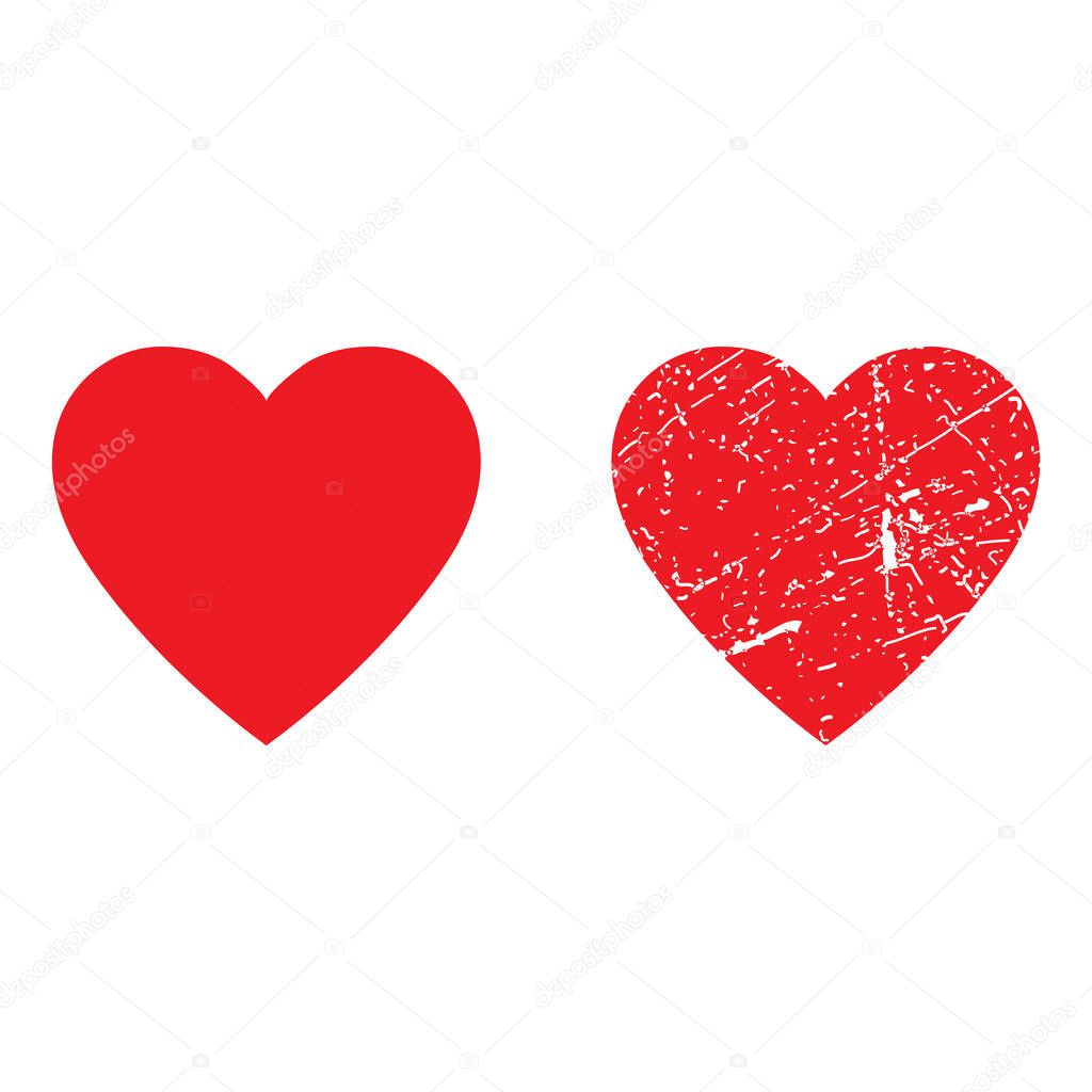 Heart icon and grunge red heart vector, isolated illustration
