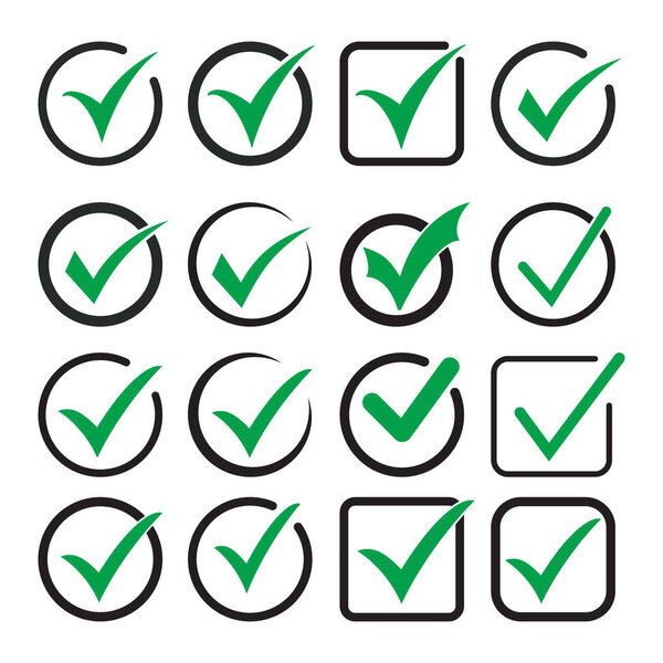 Tick icon icon vector symbol, checkmark isolated on white background, checked icon or correct choice sign, check mark or checkbox pictogram
