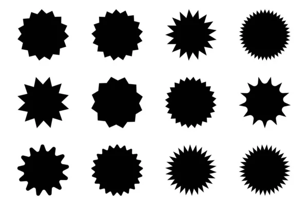 Serie Starburst Vettoriali Distintivi Sunburst Icone Nere Sfondo Bianco Semplice — Vettoriale Stock