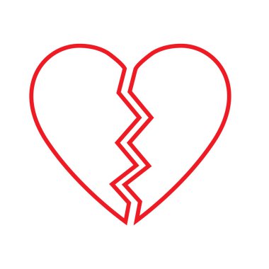 Kırık Kalp vektör simgesi. Kırık kırmızı kalp, izole edilmiş.