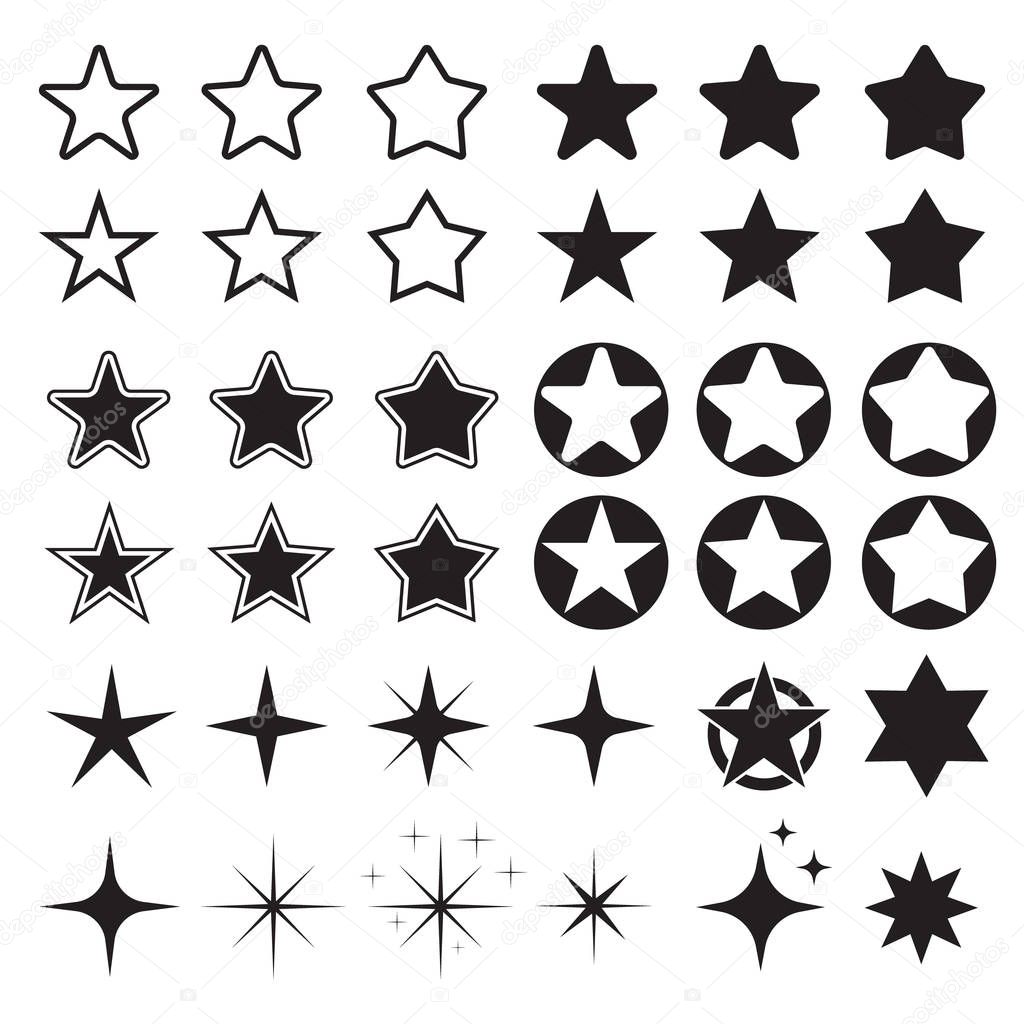 Star icons. Sparkles, shining burst. Vector symbols star isolated on white background