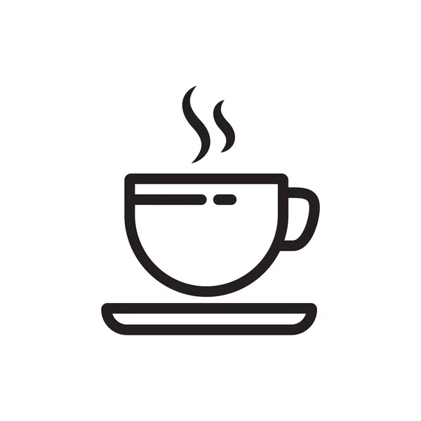 Cup Coffee Tea Steam Vector Line Icon Black White — Stock Vector