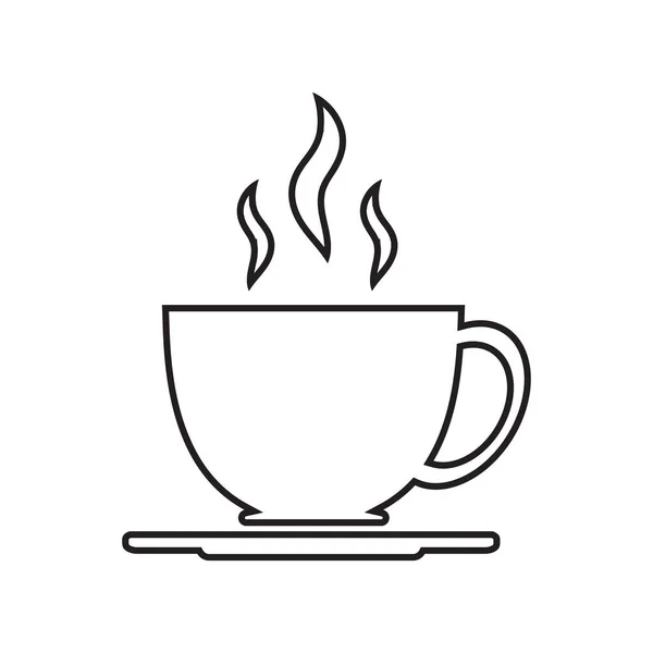 Tasse Kaffee Oder Tee Mit Dampf Vektorzeilen Symbol Schwarz Auf — Stockvektor