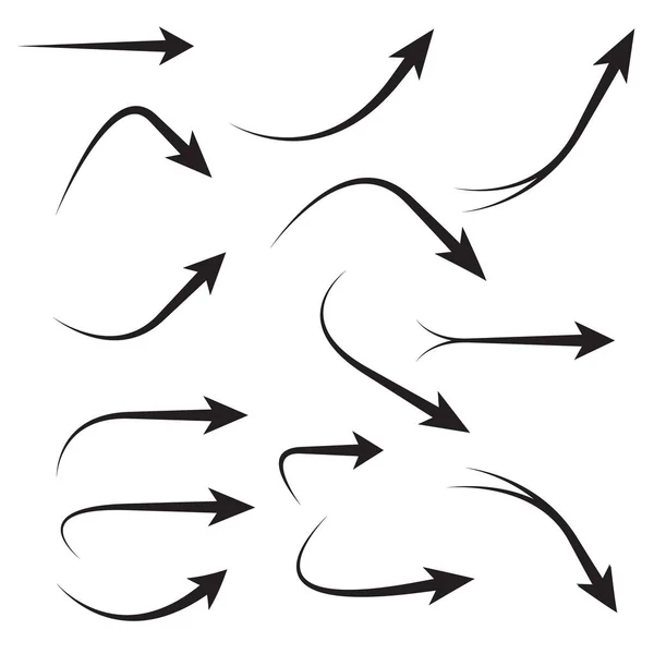 Set Frecce Curve Vettoriali Disegnate Mano Raccolta Puntatori — Vettoriale Stock