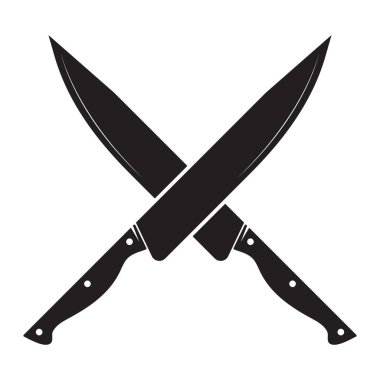 Çapraz bıçak simgesi. Bıçak ve şef, mutfak sembolü. Düz yalıtılmış vektör illüstrasyonu