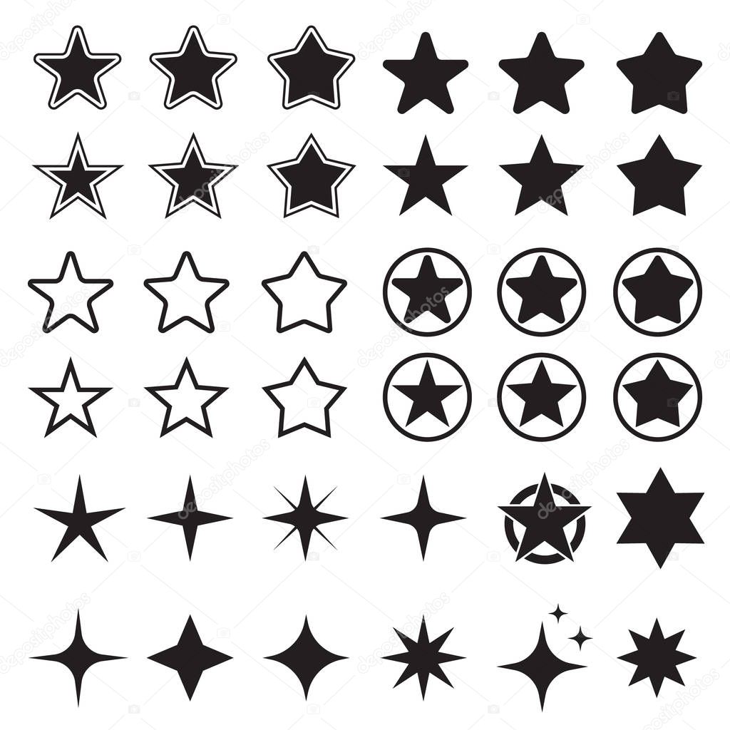 Star icons. Sparkles, shining burst. Vector symbols star isolated on white background