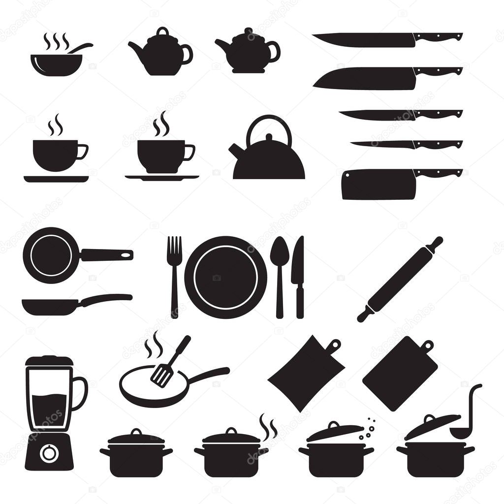 Cooking icons set, Kitchen utensils and tool icon set
