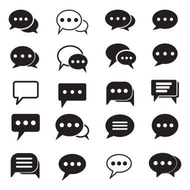 Sohbet düz simge seti. Beyaz arka planda konuşma balonu simgeleri. Vektör çizimi.