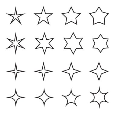 Yıldız çizgisi simgeleri kümesi. Basit piktogram paketi. Beyaz arka planda kontur vektör çizimi. Modern anahat stil simgeleri koleksiyonu.