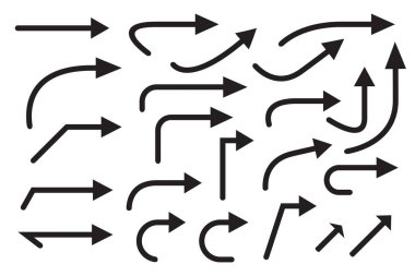 Vektör kavisli oklar kümesi. İşaretçilerin toplanması.