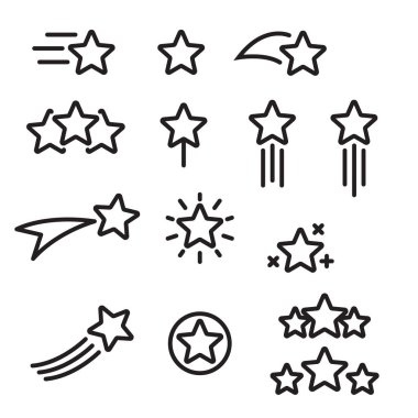 Yıldız çizgisi simgeleri kümesi. Basit piktogram paketi. Beyaz arka planda kontur vektör çizimi. Modern anahat stil simgeleri koleksiyonu.