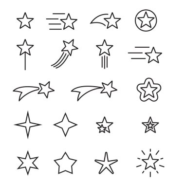 Yıldız çizgisi simgeleri kümesi. Basit piktogram paketi. Beyaz arka planda kontur vektör çizimi. Modern anahat stil simgeleri koleksiyonu.