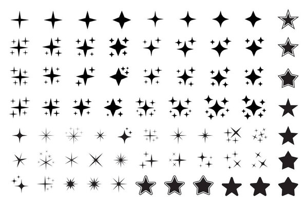 Set Different Beautiful Star Sparkle Shapes Vector Collection — Stock Vector