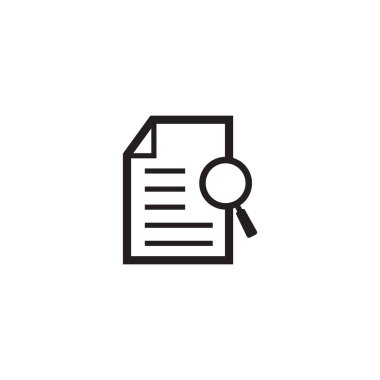 Dosya arama simgesi, belge araması, vektör izole edildi. Büyüteç loupe iş konseptine sahip belge.