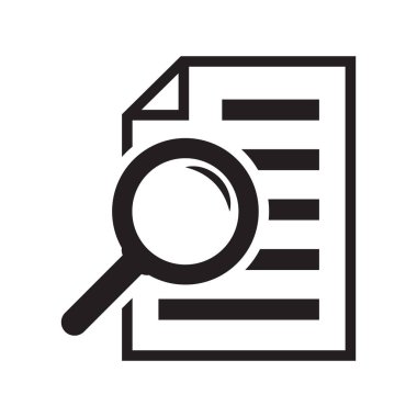 Dosya arama simgesi, belge araması, vektör izole edildi. Büyüteç loupe iş konseptine sahip belge.