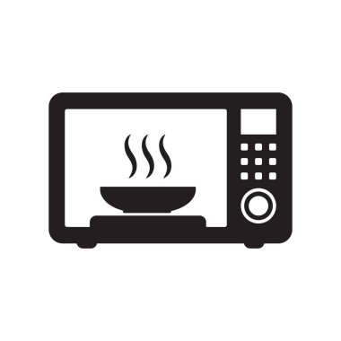 Beyaz zemin üzerinde izole edilmiş mikrodalga fırın ikonu. Ev aletleri simgesi. Vektör İllüstrasyonu.