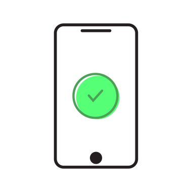 Yeşil onay illüstrasyon vektörlü akıllı telefon