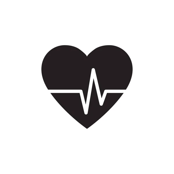 Heartbeat Heart Beat Pulse Cardiogram Flat Vector Black Icon Isolated — Stock Vector