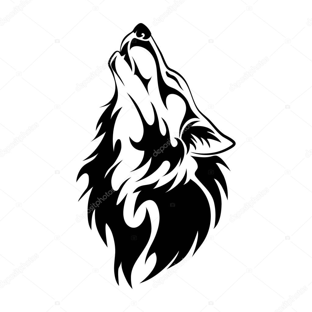 Wolf head howl design tribal tattoo vector illustration