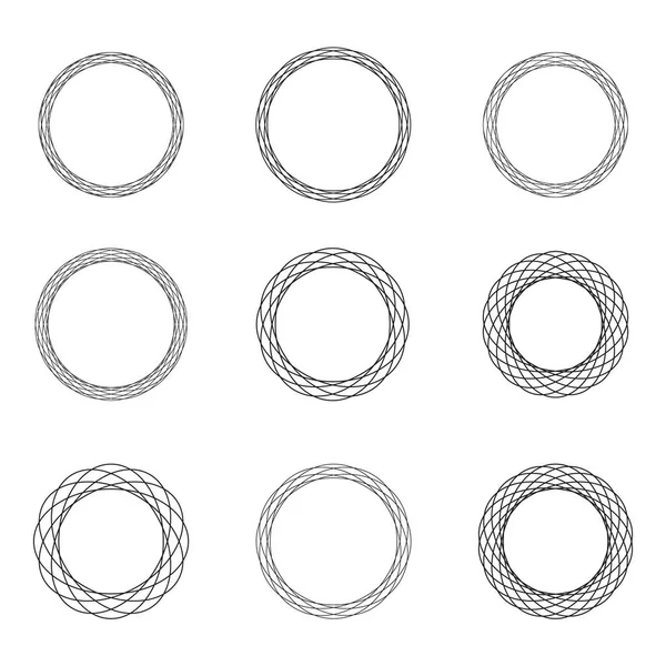 装飾と黒のヴィンテージ円形フレームのセット 抽象的な黒の記号の集合 レトロなバナーのコレクション 情報とテキストのための場所と円の空のテンプレート — ストックベクタ