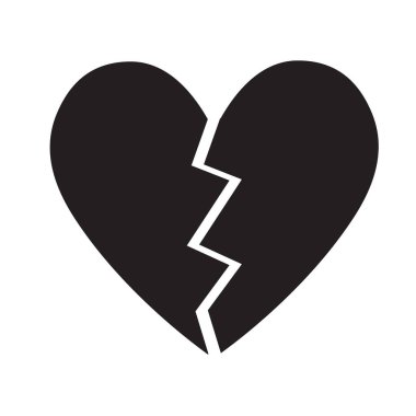 Kırık Kalp vektör simgesi. Kara Kırık Kalp, izole edilmiş çizim