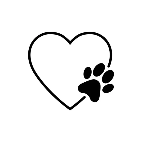 Empreinte Patte Symbole Amour Animal Avec Coeur Vecteur Isolé — Image vectorielle