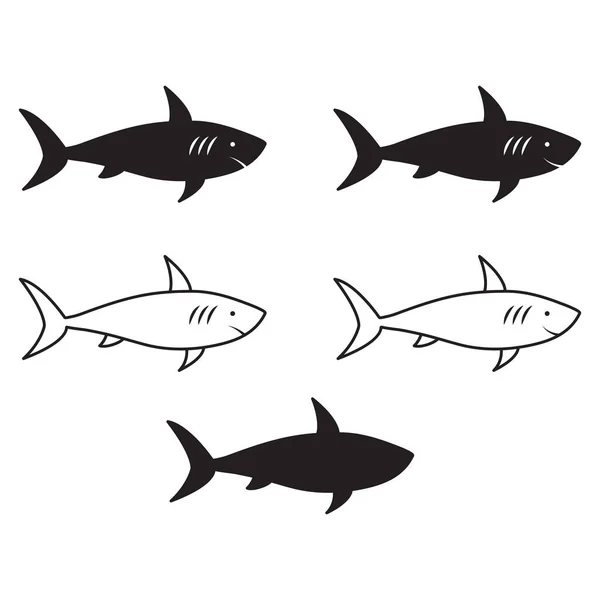 鱼的黑色轮廓 海洋生物集合体 — 图库矢量图片