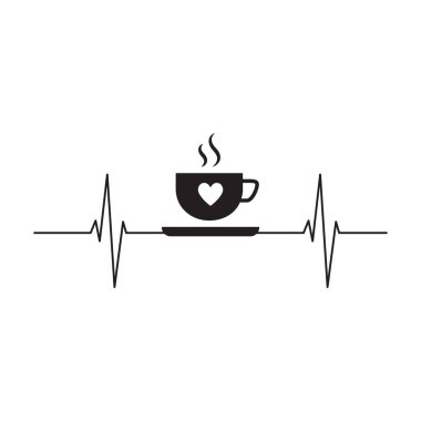 Kahve kalp atışı, kahve fincanı şekilli kardiyogramın vektör çizimi..