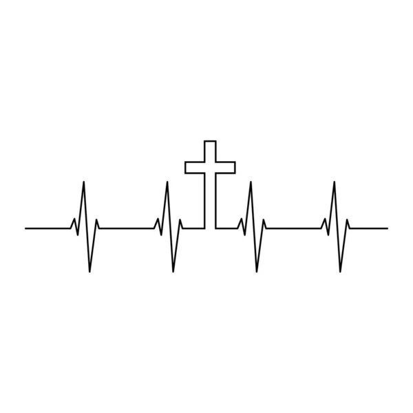 Cross Heartbeat Vecteur Dessein Chrétien Foi Jésus — Image vectorielle