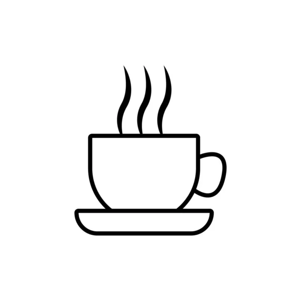 Cup Coffee Tea Steam Vector Line Icon Black White — Stock Vector