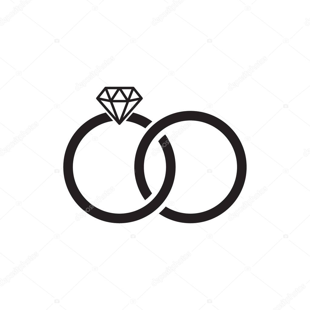 Wedding Rings With Diamond icon on white, vector illustration.