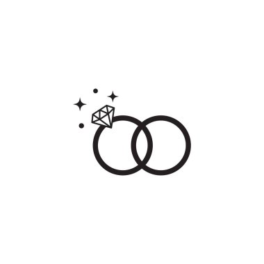 Beyaz üzerinde elmas simge olan nikah yüzükleri, vektör illüstrasyonu.